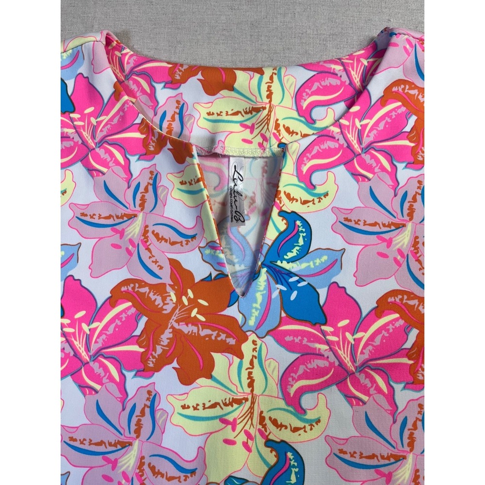 Lulu B UPF 50 Tropical Floral Top Women's sz L Pink Cooling Golf Resort Beach - Picture 4 of 14